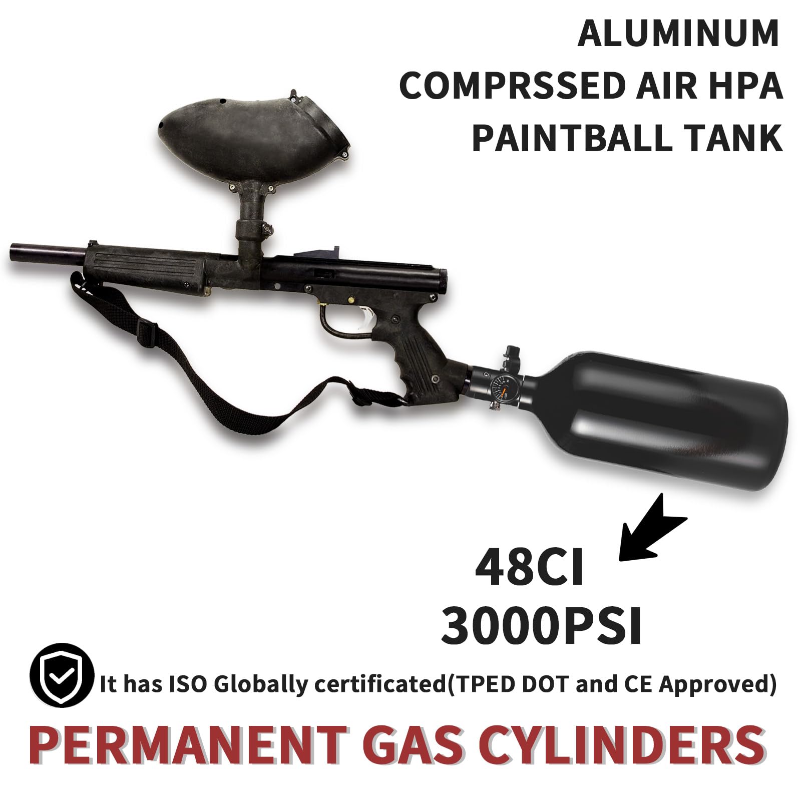 Pautaca 48/3000 Paintball Tank System,48ci HPA Tank,Flat Bottom